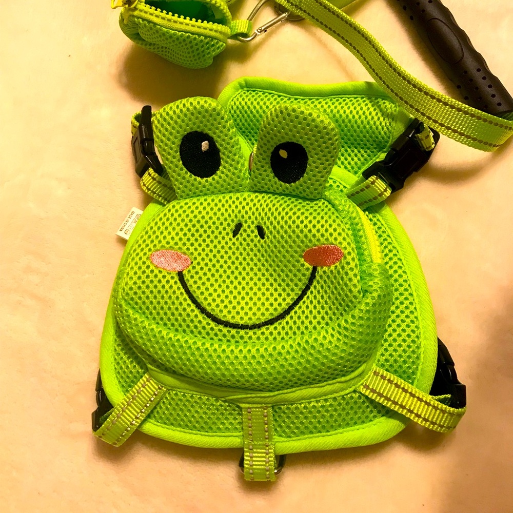 Super adorable dog harness/mini backpack and lease